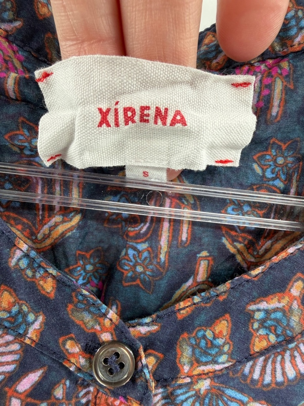 XiRENA Navy and Pink Printed Flutter Sleeve Blouse - Picture 4 of 6